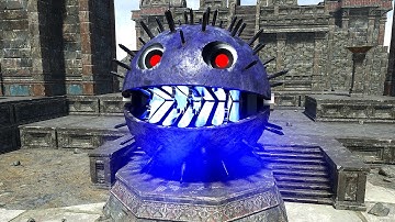 Pacman, Chain Chomp and Walking Robot Pacman escape a futuristic maze filled with evil robots