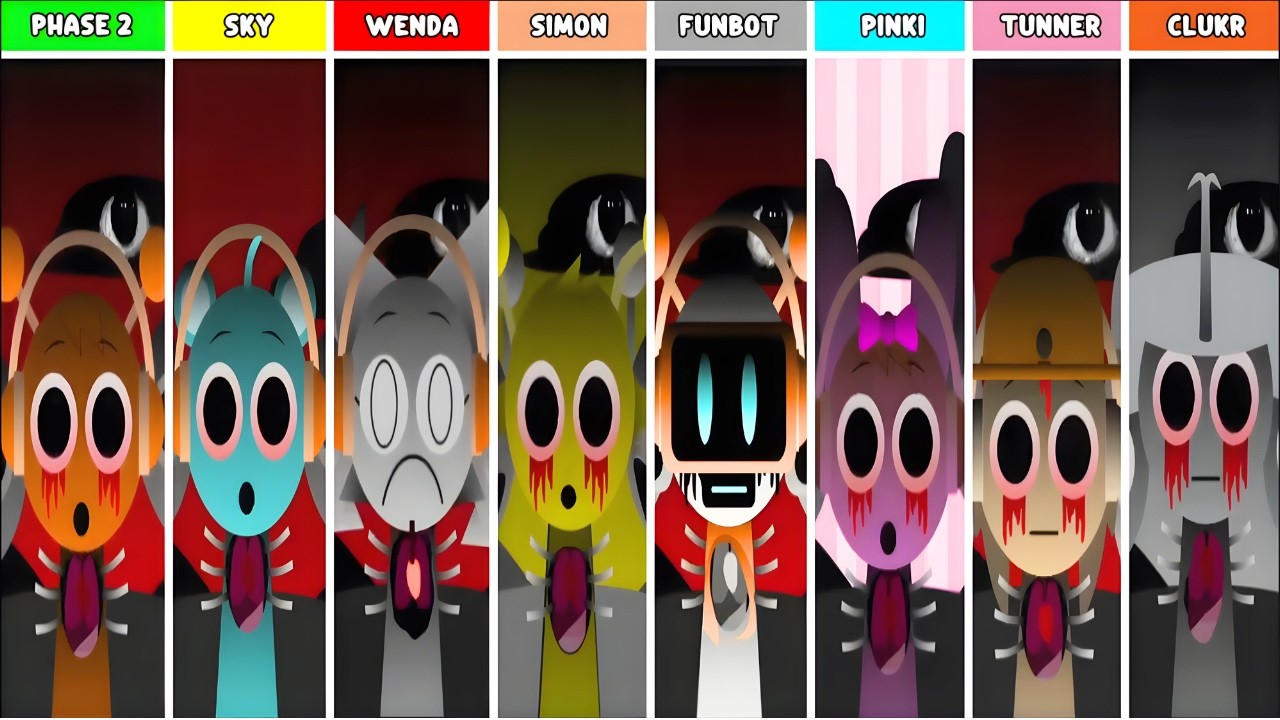 Phase 2 But Everyone Is SKY VS WENDA VS SIMON VS  FUNBOT VS PINKI TUNNER VS CLUKR Incredibox Sprunki
