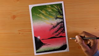 Sunset Nature Scenery - Oil Pastels Drawing for beginners | Cloudy Sky | Art Artistry