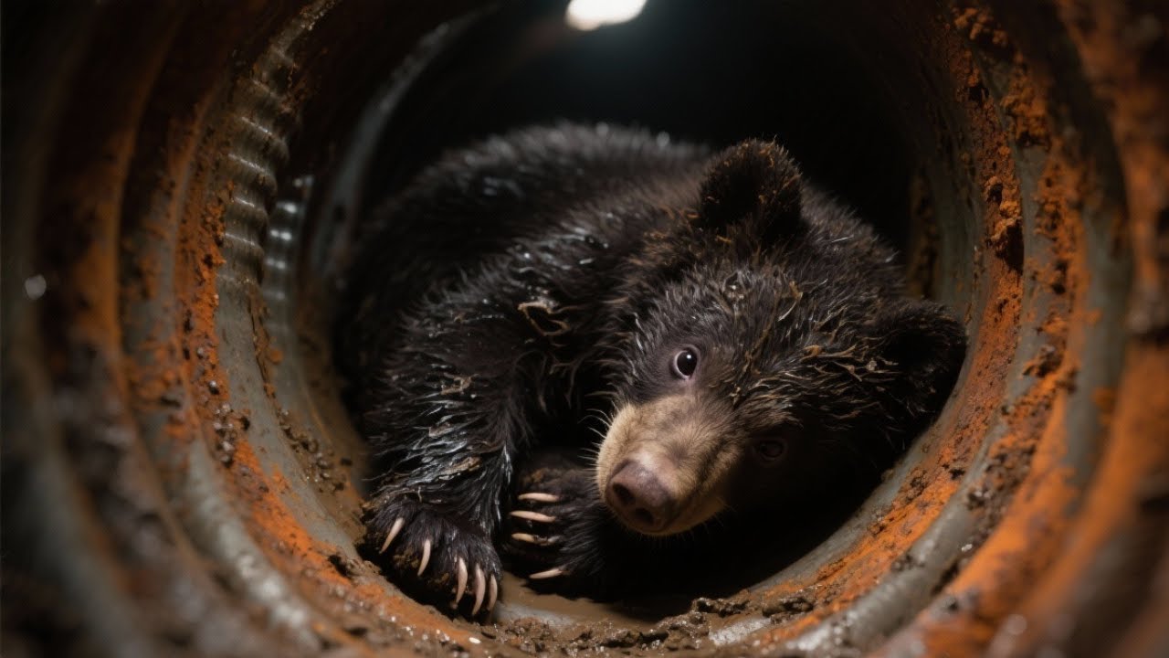Rescue Team Rescuing a Grizzly Bear Cub Trapped in a River Pipe – A ...