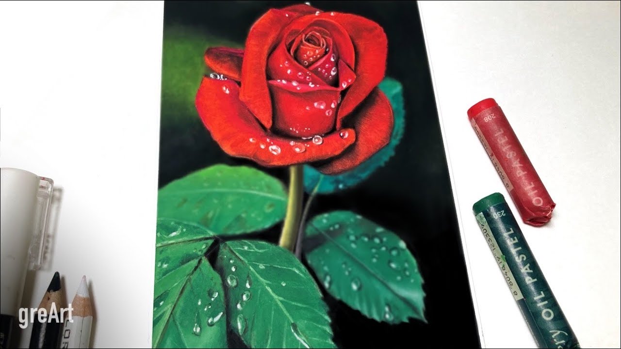 Oil pastel Drawing/How to draw a rose오일파스텔로 장미그리기 ...