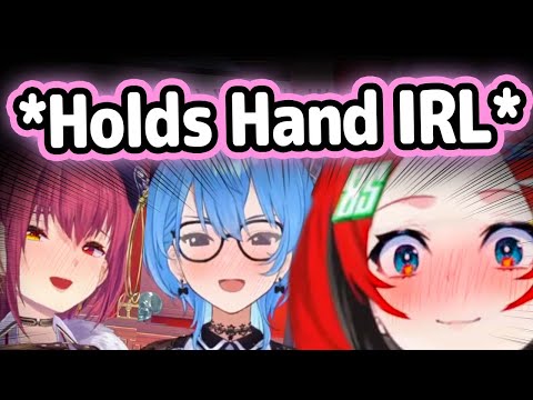 Marine and Suisei Hold Bae's Hand IRL and Makes Her Squeal【Hololive】