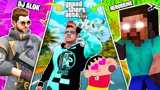 Franklin & Shinchan Meets Dj Alok & Herobine In GTA 5 | GTA 5 X FREEFIRE X MINECRAFT