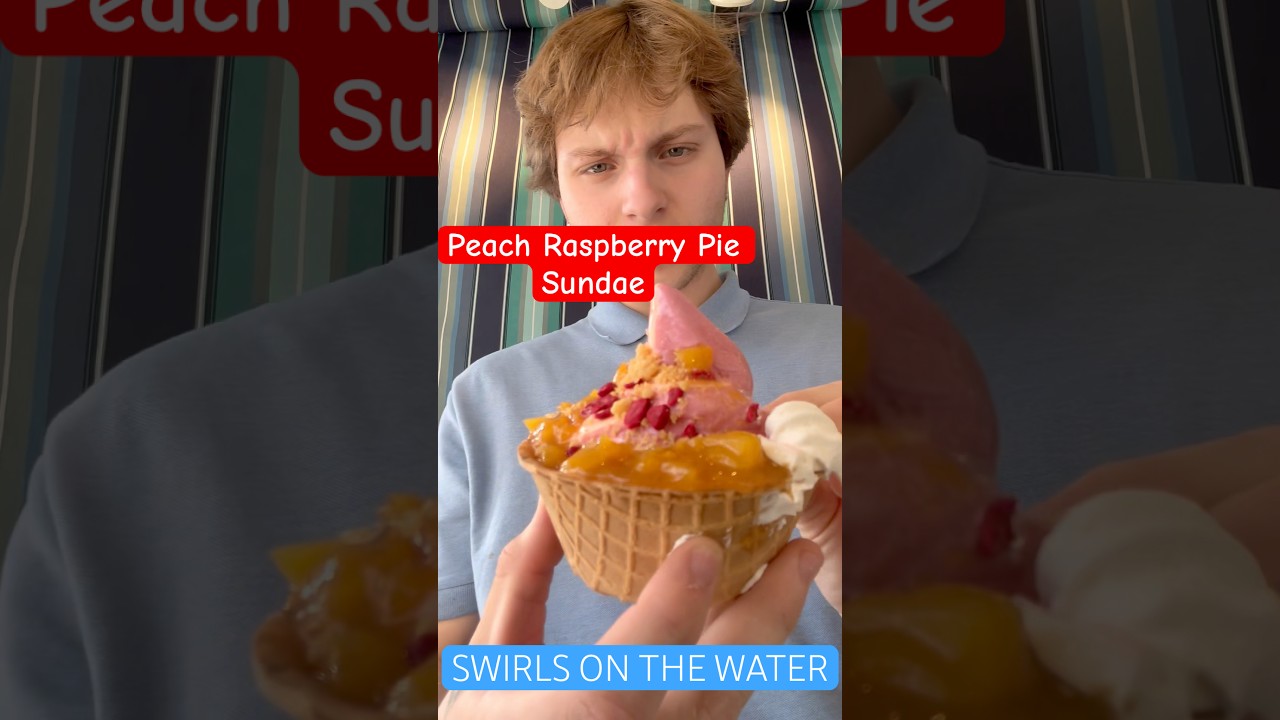 Trying SwirlsOnTheWater Peach Raspberry Pie Sundae!! #dolewhip #peach #review #disneysprings #fyp