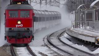 RZD Nevskiy Express and Sapsan high speed trains blows the snow away