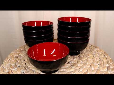 Ebros Gift Made in Japan Traditional Small Black Red Lacquer Copolymer Plastic Bowl for Rice Salad Miso Soup 4.5 inchDia 6oz Japanese Restaurant