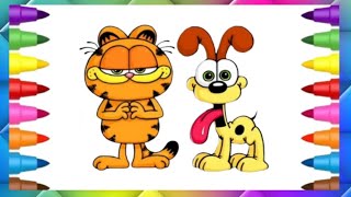How to draw and color Garfield the cat  & Odie the dog easy for kids