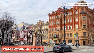 Walking tour in 4K along Mayakovskogo street in the center of St Petersburg Russia