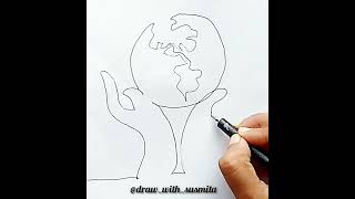 One stroke drawing Hand Holding Earth 🌎 #shorts #creative @art