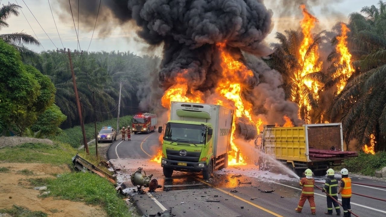 Truck Muatan Minyak Terbakar || Truck Muatan Overload Menanjak Mundur Di Bukit Kodok