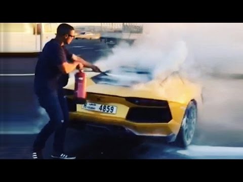 Watch Yellow Lamborghini Aventador On Fire In Dubai 