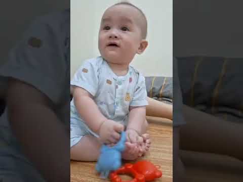 Em bé 6 tháng tuổi đáng yêu giận dỗi vì không cầm được đồ chơi