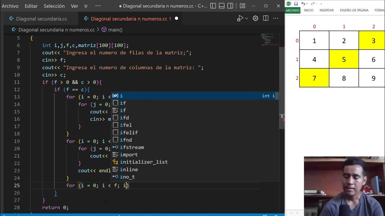 Imprimir diagonal secundaria de una matriz c++ - YouTube