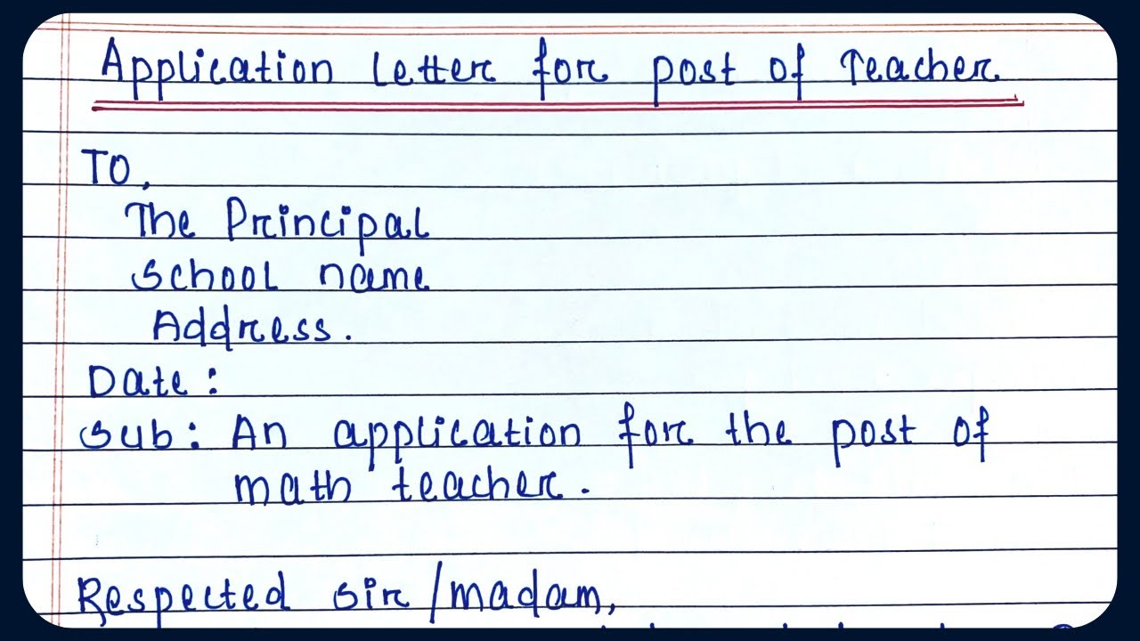 application letter for the post of a commerce teacher