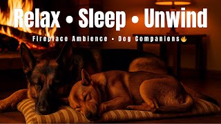 Cozy Night by the Fireplace 🔥 | Relaxing Sleep Music & Two German Shepherds Sleeping 🐾