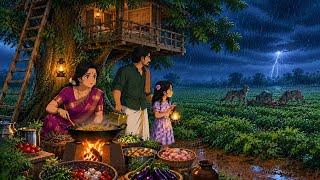 90s Indian Village Life In Monsoon ⛈️ | They Protecting The Peanuts Field And Cooking | AMSR Village