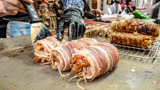 Myeongdong Giant Kimchi Cheese Bacon Rolls│Korean Street Food