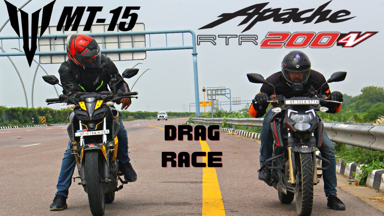 TVS Apache RTR 200 4V VS Yamaha MT15 Drag Race