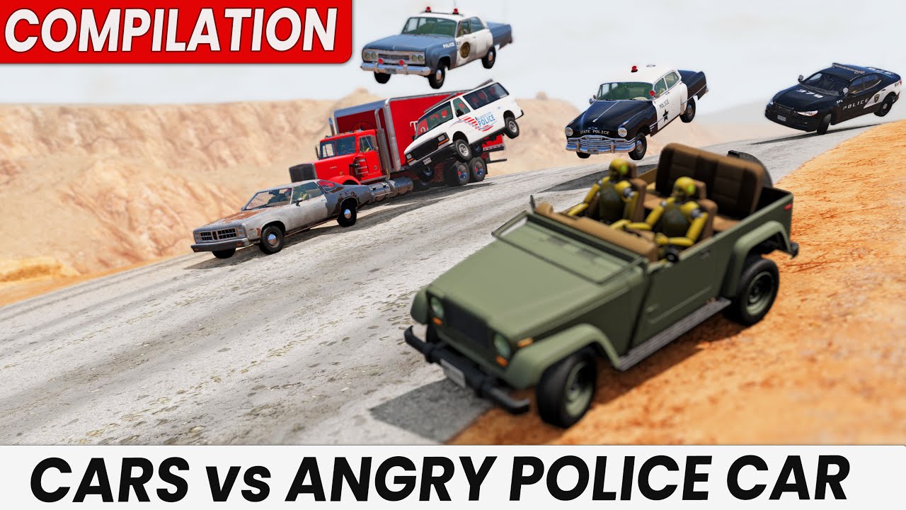 Compilation: BeamNG Drive - Cars vs Angry Police Car (RoadRage)