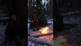 Winter Camp Under the Moon | Fire ASMR #survival #bushcraft #camping
