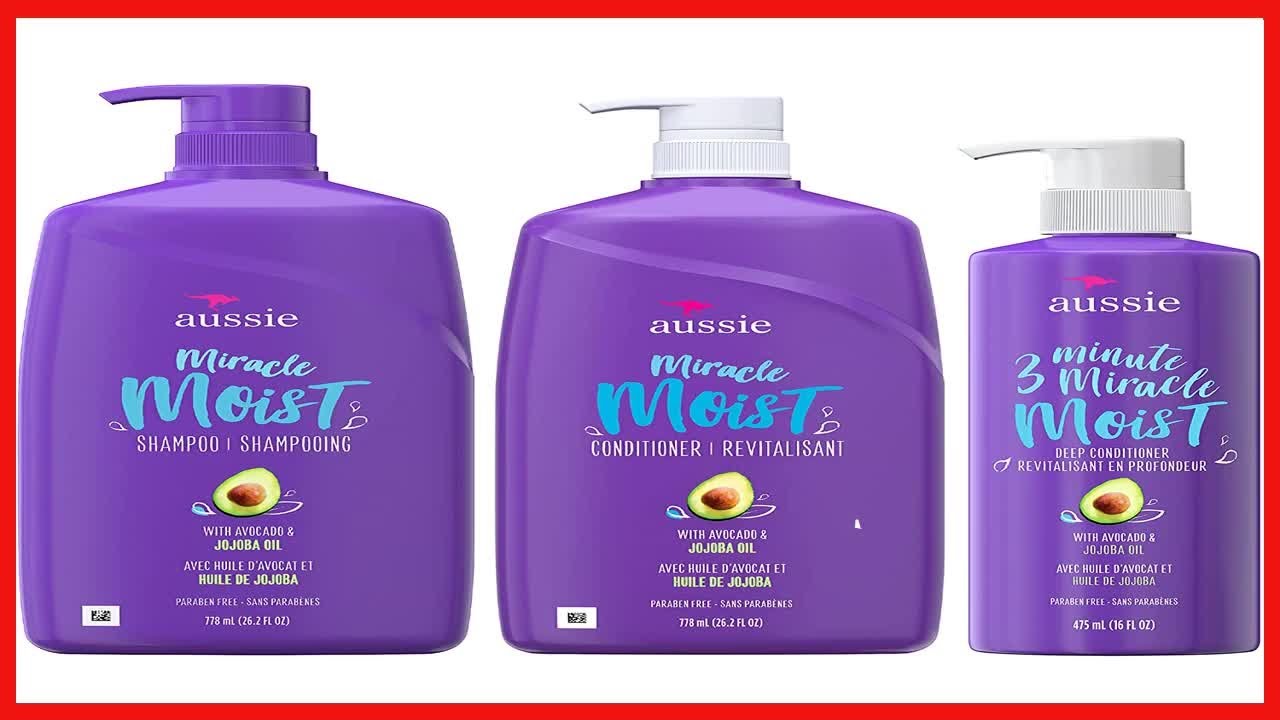 Aussie Miracle Moist Shampoo, and 3 Minute Miracle Deep Conditioner Hair Treatment Bundle, Infused