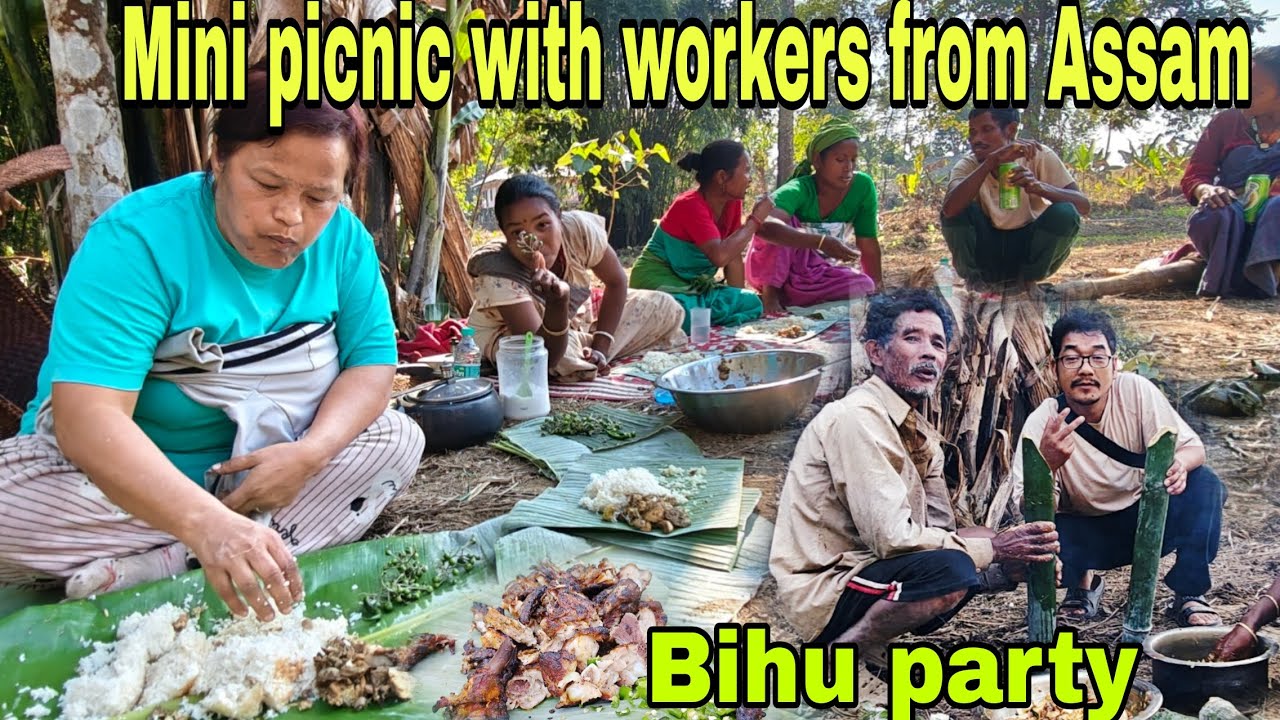 Mini picnic with workers from Assam and Bihu party at my village house🏠