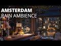 Amsterdam study room ambience with water canal view and relaxing gentle light rain sounds