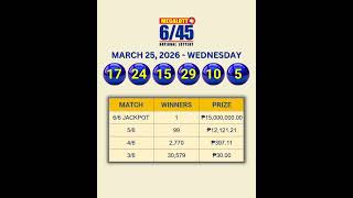 Mega Lotto 645  25  March 2026 wednesday  Winning Prize Payouts  lottoresult