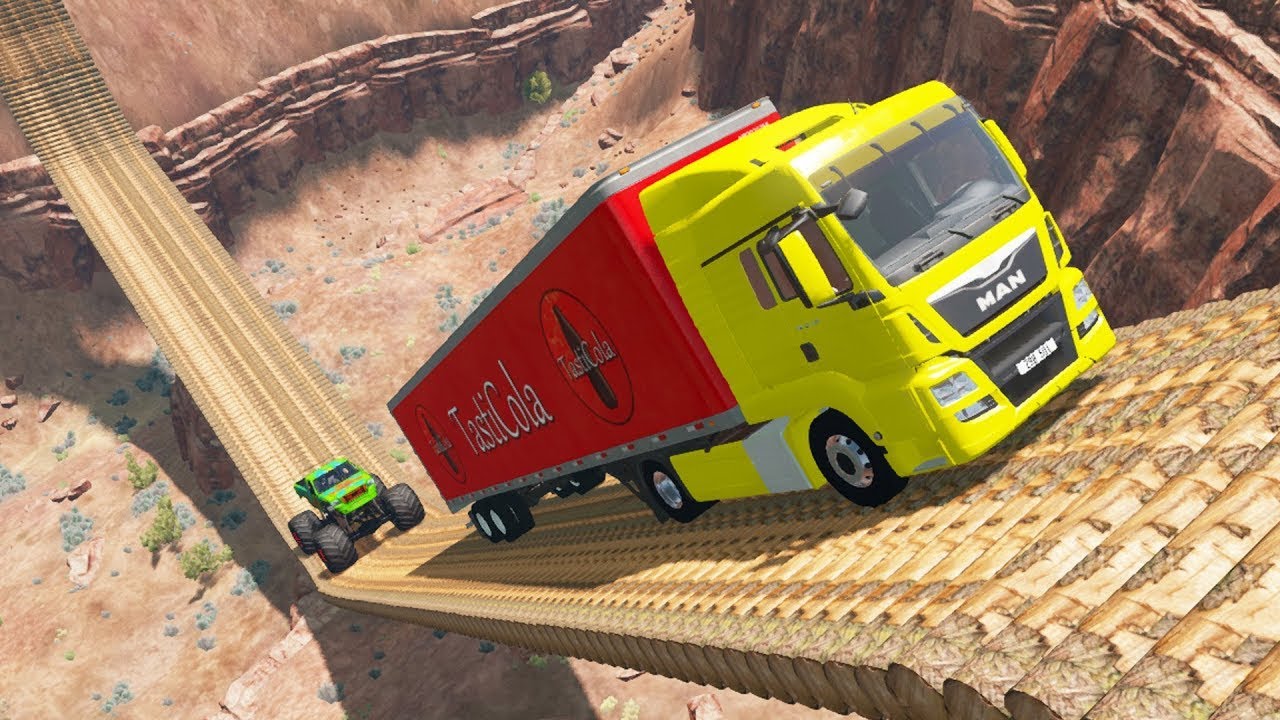 Cars vs Long Loop Log Bridge – BeamNG Drive 