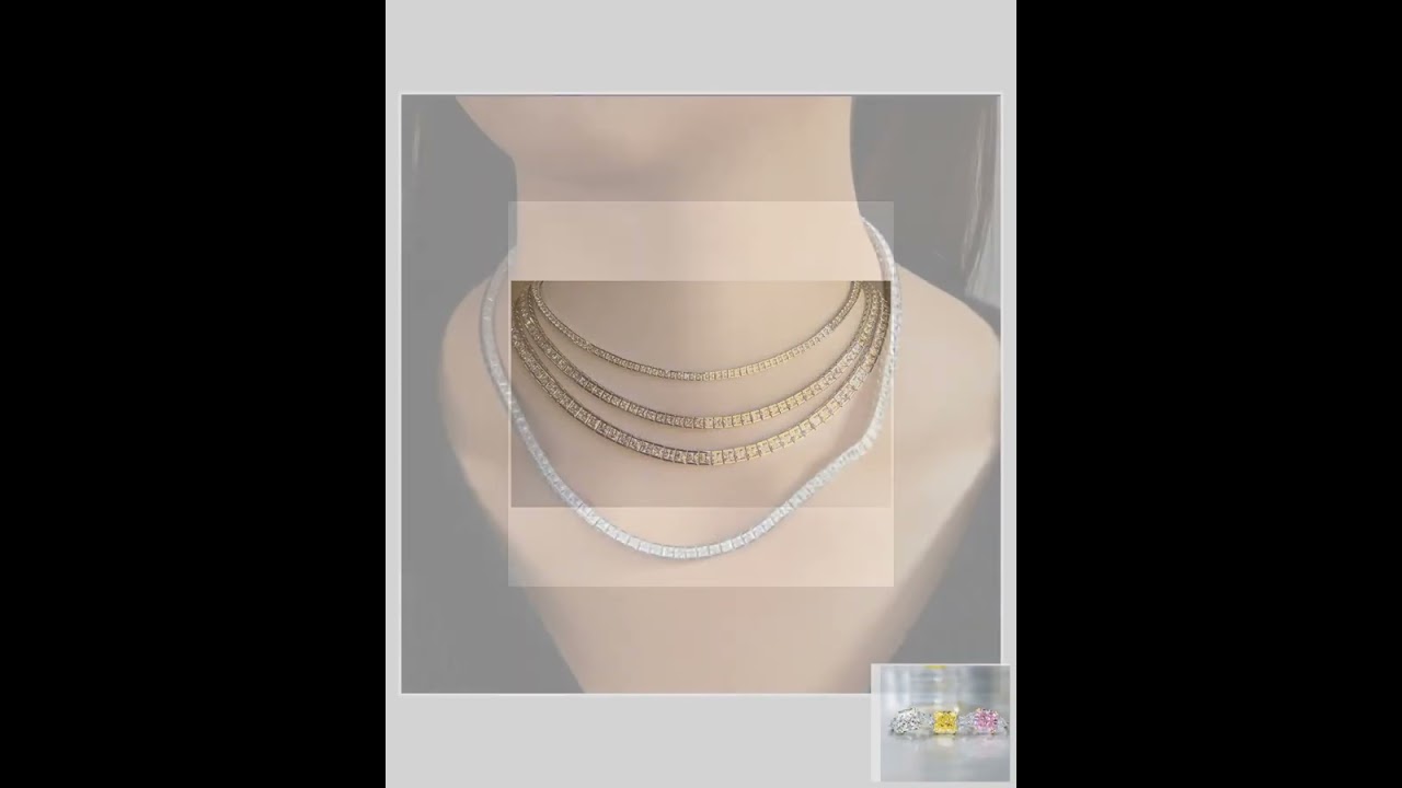 Square Cubic Zirconia CZ Tennis Necklace. 602N50010 Zirconite