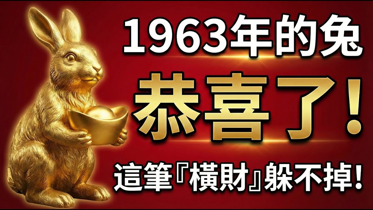 1963年的兔：恭喜了！老天爺終於點名，這筆『橫財』躲不掉！接到的人2026年必翻身！#1963年屬兔 #2026年生肖兔運勢 #屬兔2026運程 #生肖兔財運 #1963年生肖兔 #招財風水 #屬兔