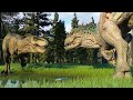 2x TYRANNOSAURUS REX vs 2x INDOMINUS REX (JWD DINOSAURS BATTLE) - Jurassic World Evolution 2