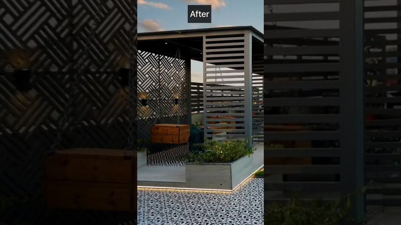 Terrace design with steel chamber with seating area & plantation