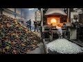 Process of Recycling Used Glass Bottles Into New Glass Materials | Glass Recycling Factory