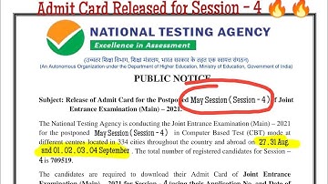 JEE MAINS 4th SESSION ADMIT CARD 2021 released 😍 | JEE MAIN 2021 🥳🥳