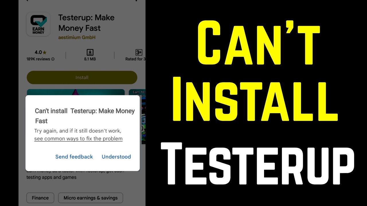 Can't install Testerup Google Play store Download Problem solve