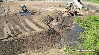 Wonderful Sand Filling Up Bulldozer Pushing sand And 10 Wheel dump Truck Moving Unloading Sand!