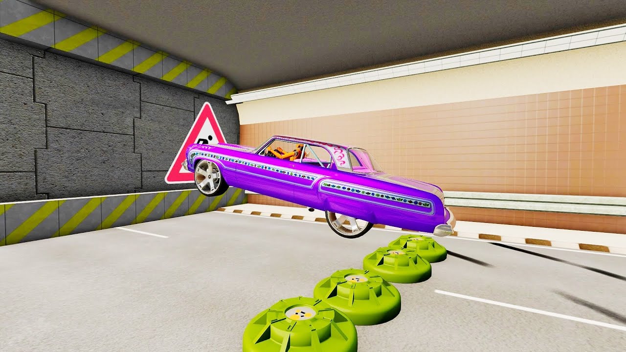 A car drives at high speed along the crash test strip and crashes into ...