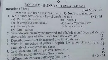 Vbu  sem 3, Botany hons, core 7,ug, old year questions paper, session 2015-18