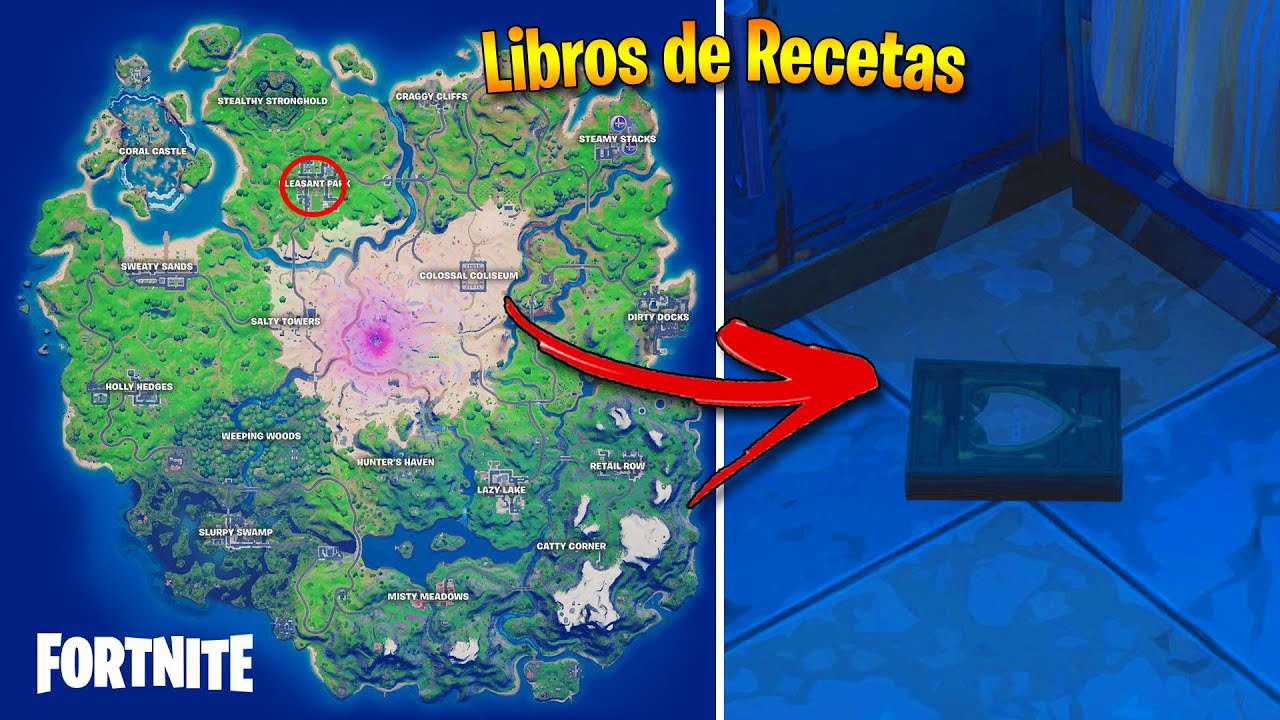 REÚNE* LIBROS de RECETAS en PARQUE PLACENTERO y ACANTILADOS ARENOSOS  DESAFÍOS SEMANA 14 FORTNITE - YouTube