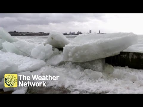 WATCH: Cameraman and reporter react as MASSIVE ice shove surges over wall directly at them