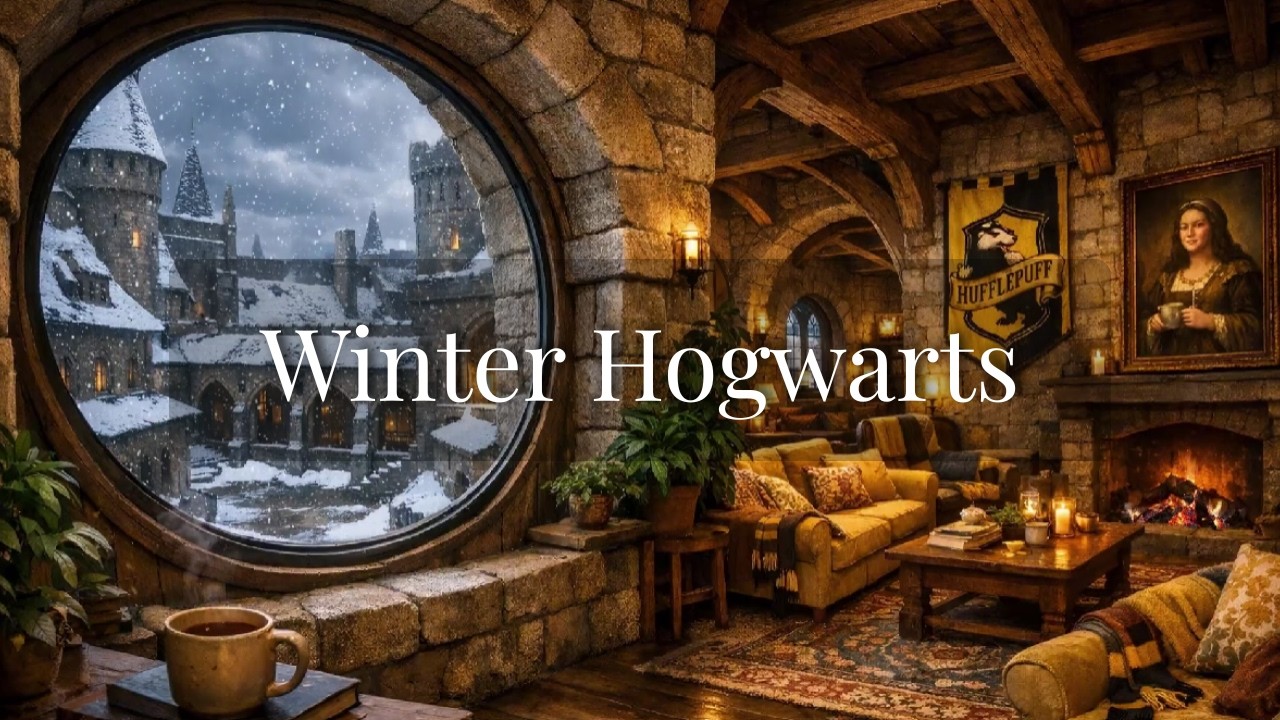 Cozy Hufflepuff Common Room Ambience Hogwarts | 3 Hours Fireplace & Winter Sounds for Sleep & Study