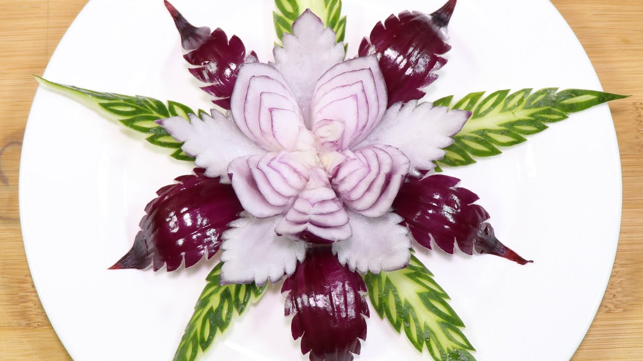 Very Cute Red Onion Flower Carving Garnish Lavy Fuity YouTube