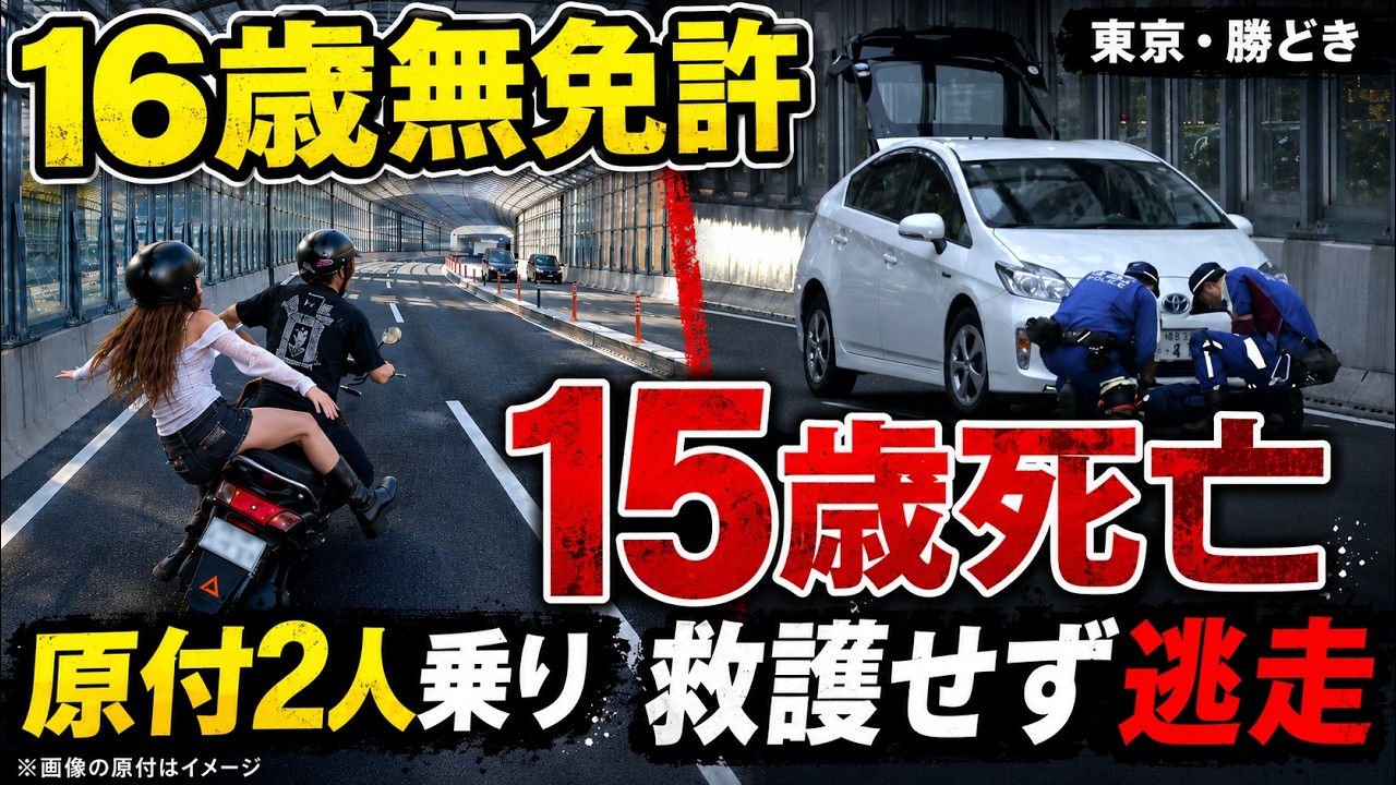 ２ケツ同乗女子高生落下したのに逃走！？【16歳無免許】原付2人乗りで15歳女子高生死亡…「後続車より重い責任」とは？【勝どき】