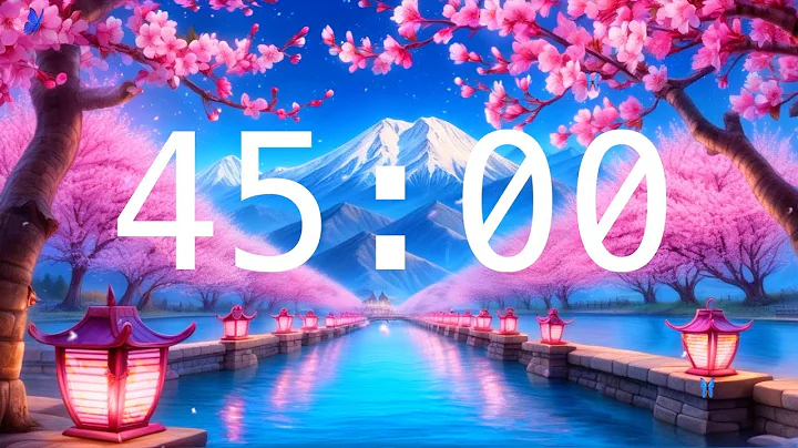 45 Minute Countdown Timer with Alarm | Cherry Blossoms and a River with Lanterns | Relaxing Music