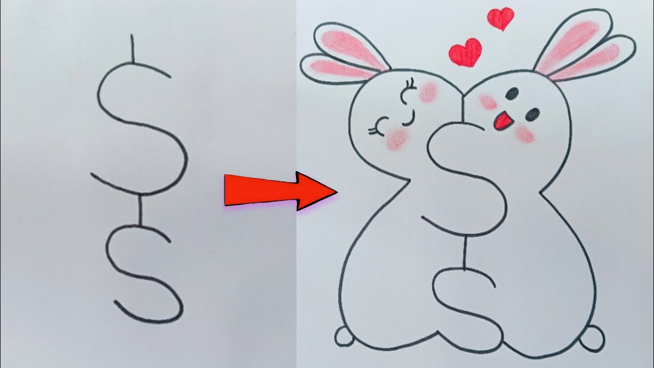 How to draw two Cute Bunnies from S 🐰🩷 || Easy Rabbits Drawing # ...