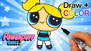 How to Draw + Color  Bubbles from Powerpuff Girls step by step Easy