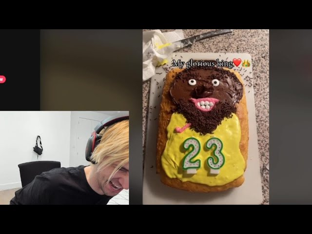 xQc Dies Laughing at Cursed Lebron James Cake class=