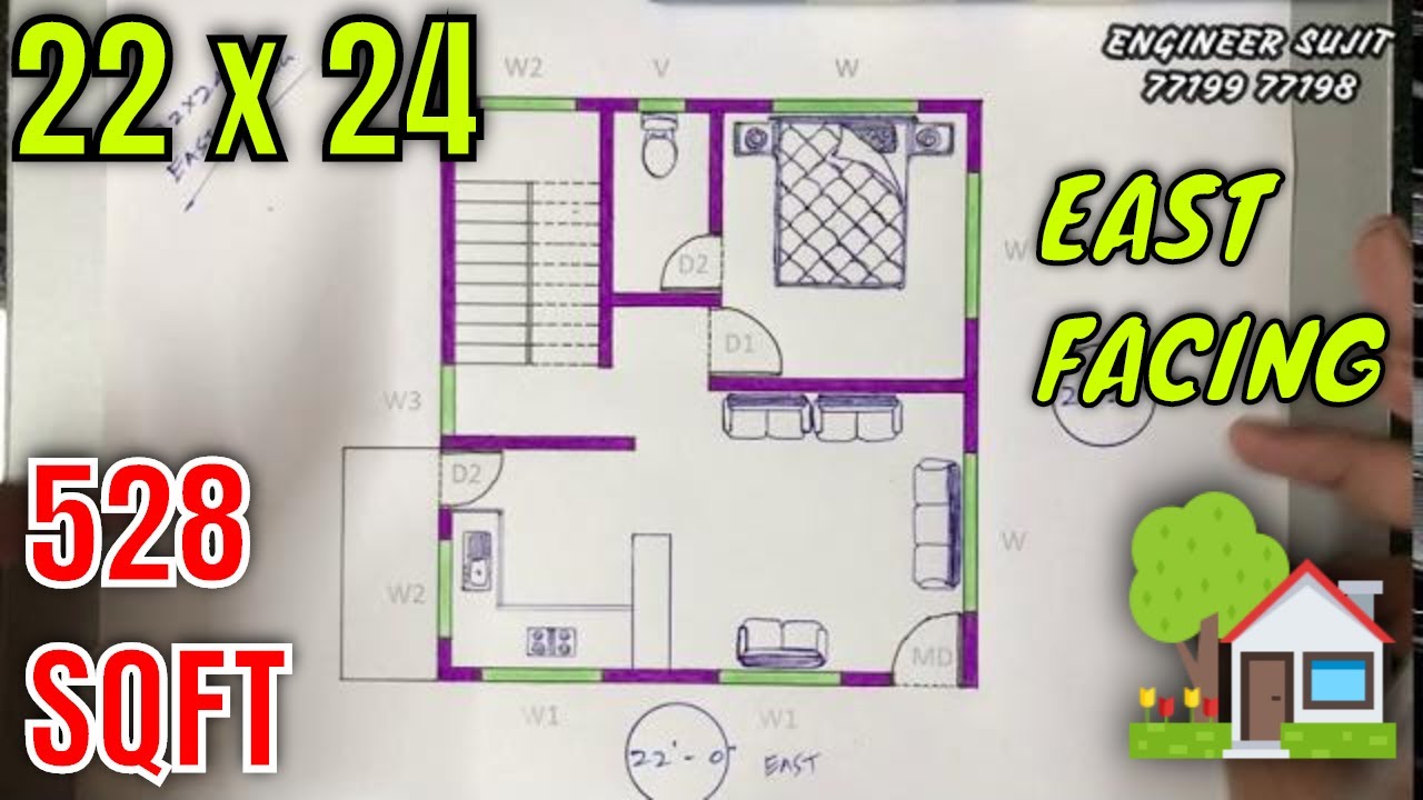 528 Sqft Small House Plan 22 X 24 Ghar Ka Naksha 22x24 Makan Ka Design 22x24 House Plan Youtube