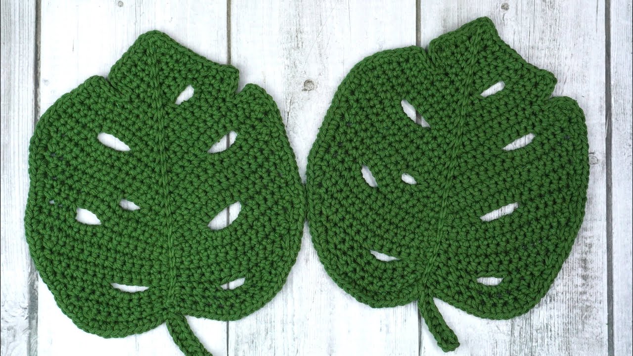 HOJAS MONSTERA DELICIOSA TEJIDAS A CROCHET, MEDIANAS